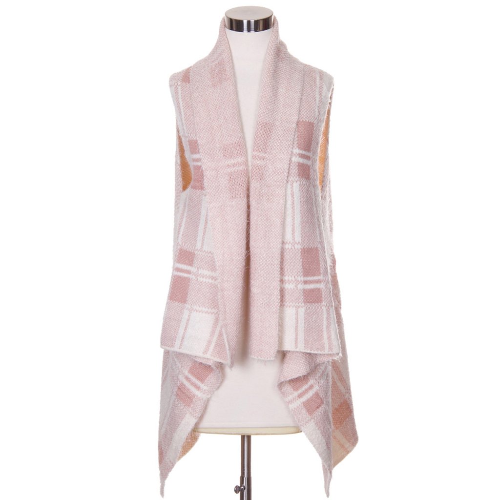 Lof Draped Basic Soft Plaid Color Cape Shawl Vest